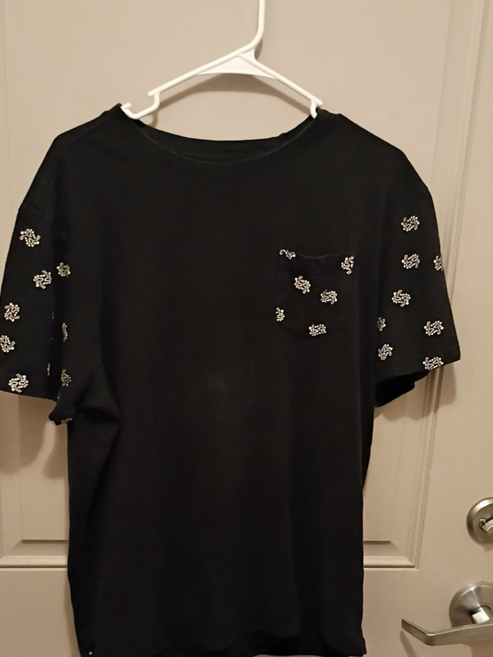 Men's Black Pocket Tee with White Embellished Accents